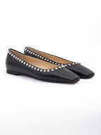 Black Leather Dome Studs Mirele Ballet Flat