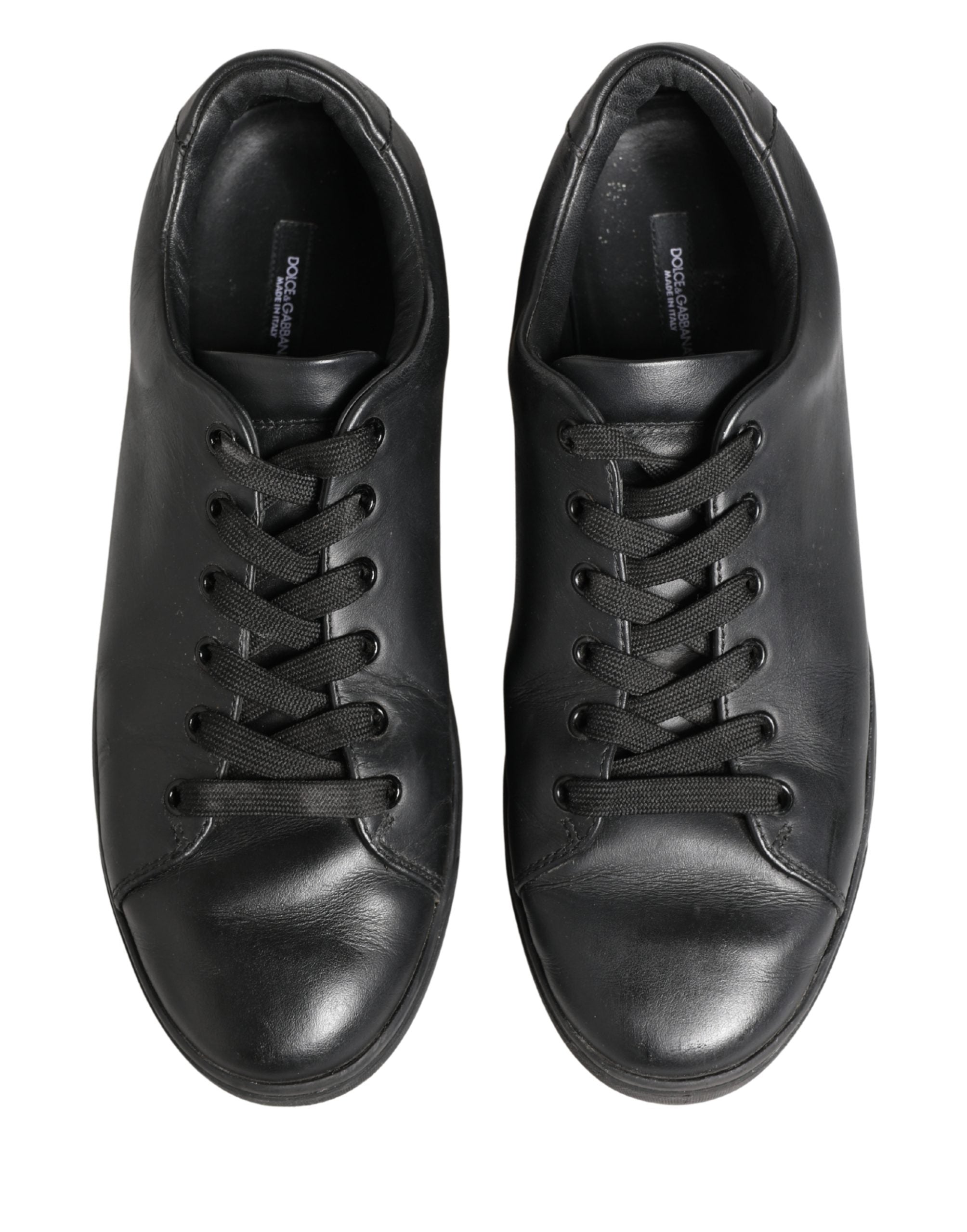 Black Leather Low Top Lace Up Sneakers Shoes