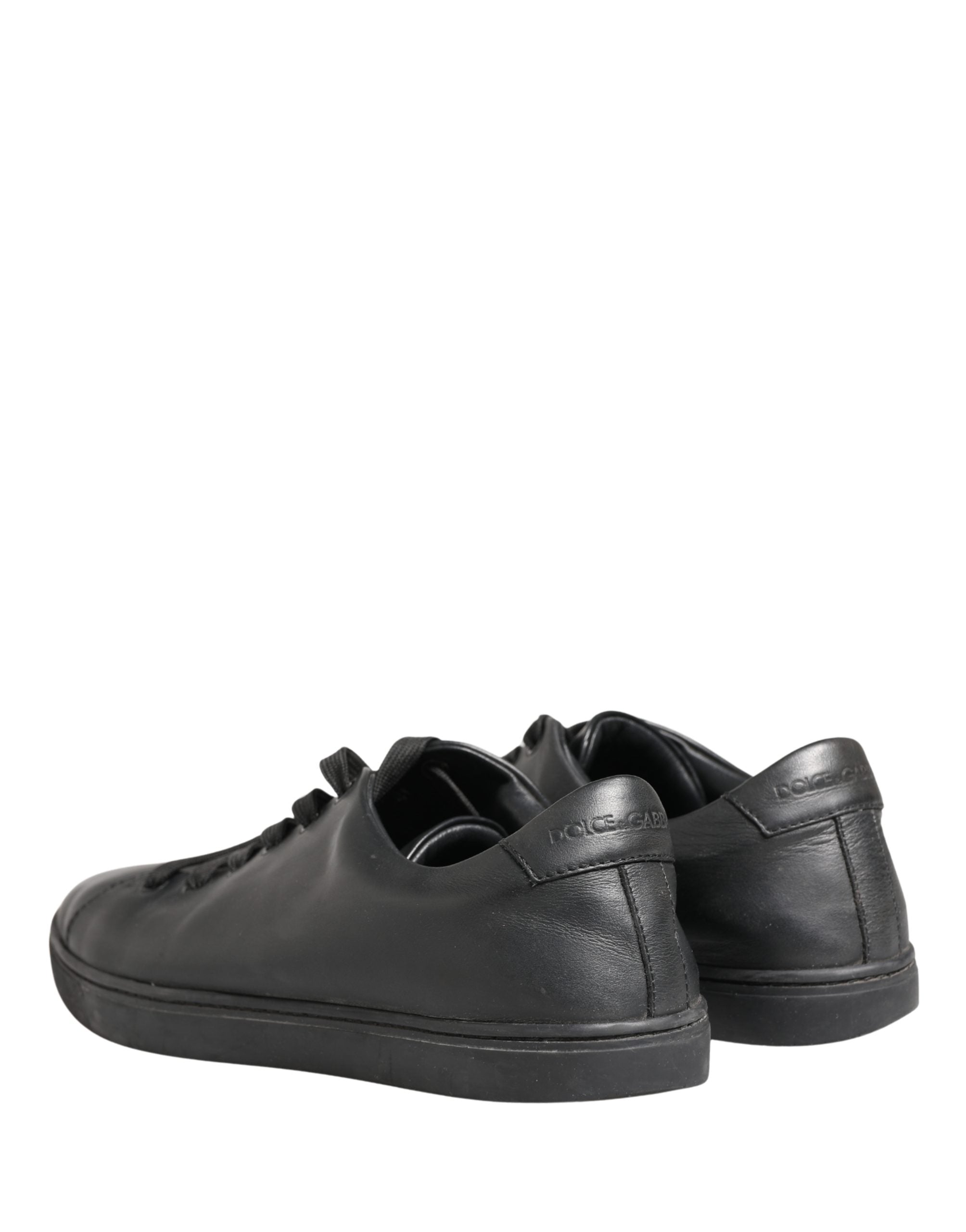 Black Leather Low Top Lace Up Sneakers Shoes