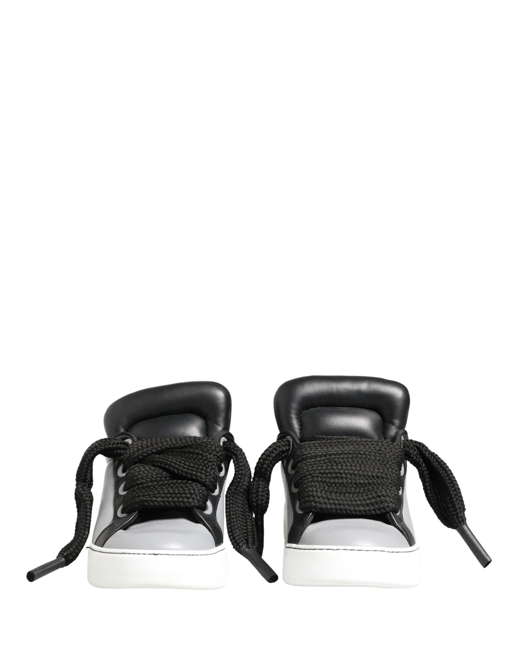 Gray Leather Low Top Lace Up Sneakers Shoes