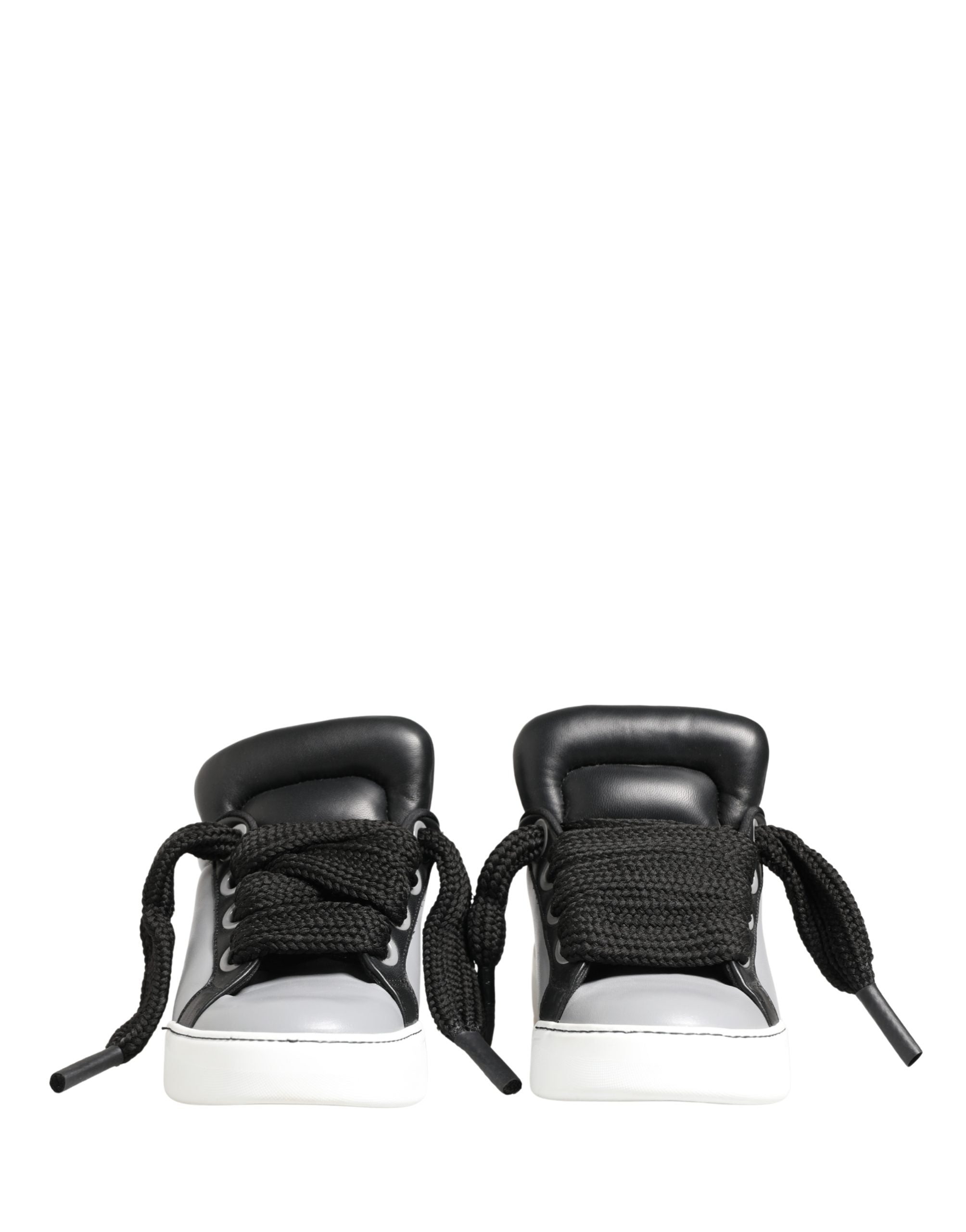 Gray Leather Low Top Lace Up Sneakers Shoes