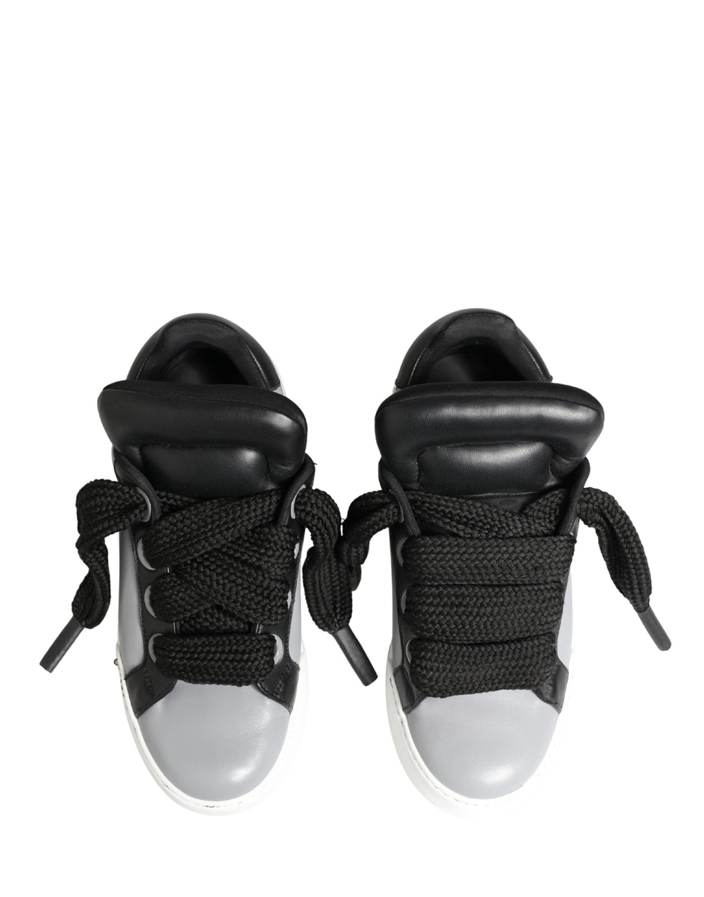 Gray Leather Low Top Lace Up Sneakers Shoes