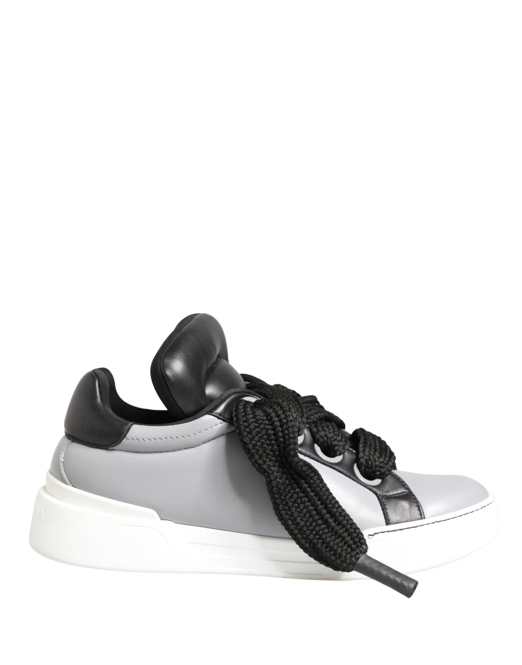 Gray Leather Low Top Lace Up Sneakers Shoes