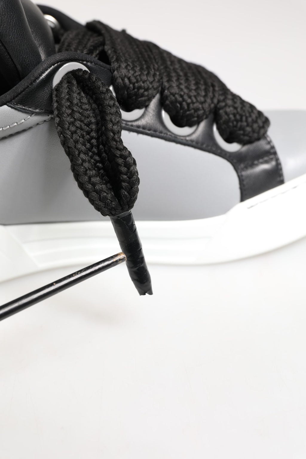 Gray Leather Low Top Lace Up Sneakers Shoes