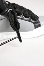 Gray Leather Low Top Lace Up Sneakers Shoes