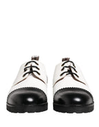 Black White Leather Derby Shoes
