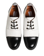 Black White Leather Derby Shoes
