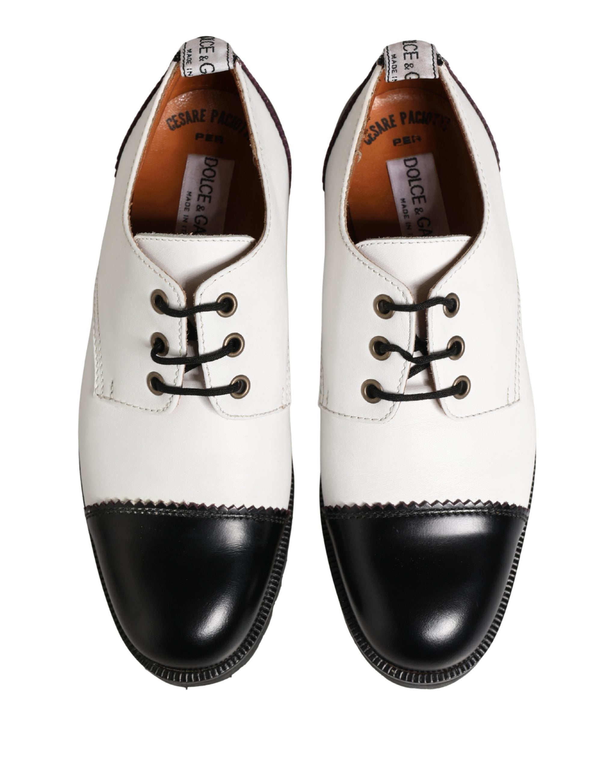 Black White Leather Derby Shoes