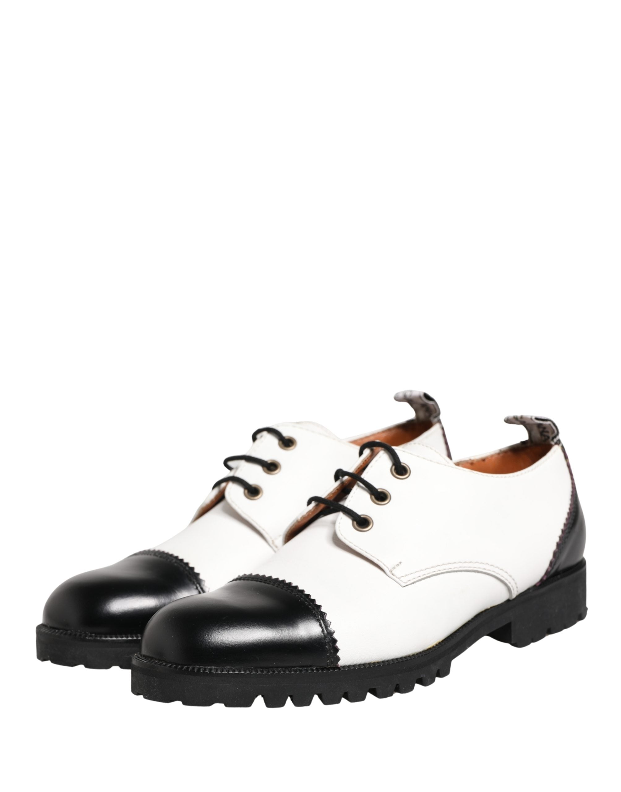Black White Leather Derby Shoes