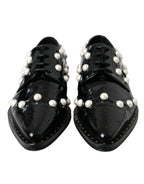 Black Leather Faux Pearl Dress Brogue Shoes