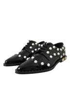 Black Leather Faux Pearl Dress Brogue Shoes