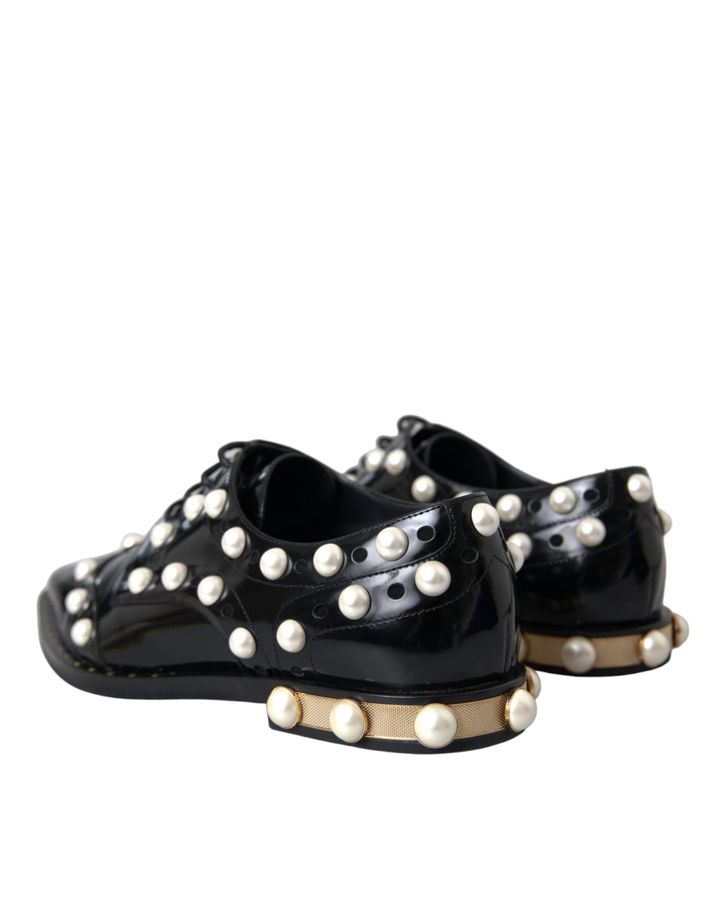 Black Leather Faux Pearl Dress Brogue Shoes