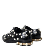 Black Leather Faux Pearl Dress Brogue Shoes