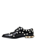 Black Leather Faux Pearl Dress Brogue Shoes