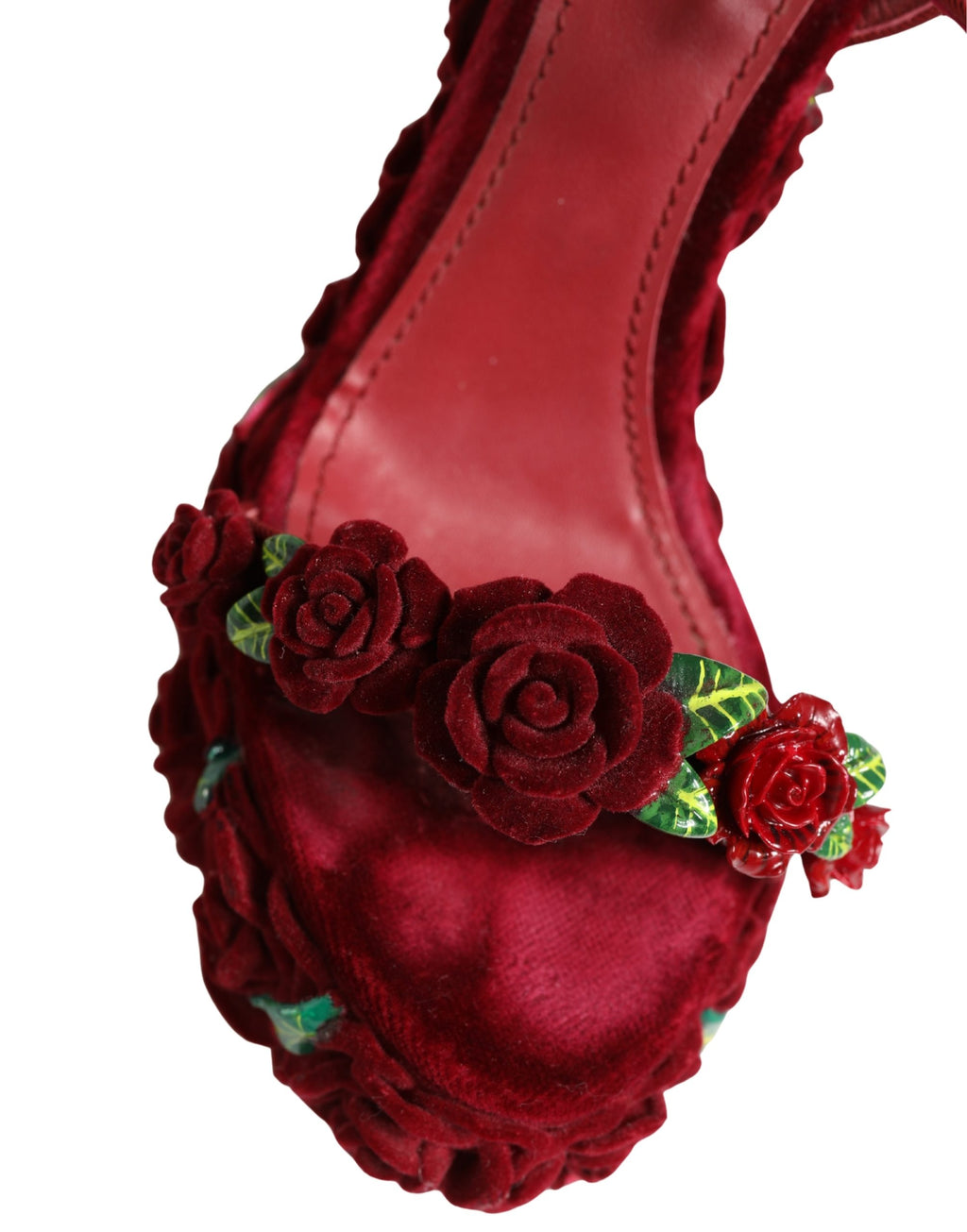 Red Rose Embellished Platform Sandals Shoes