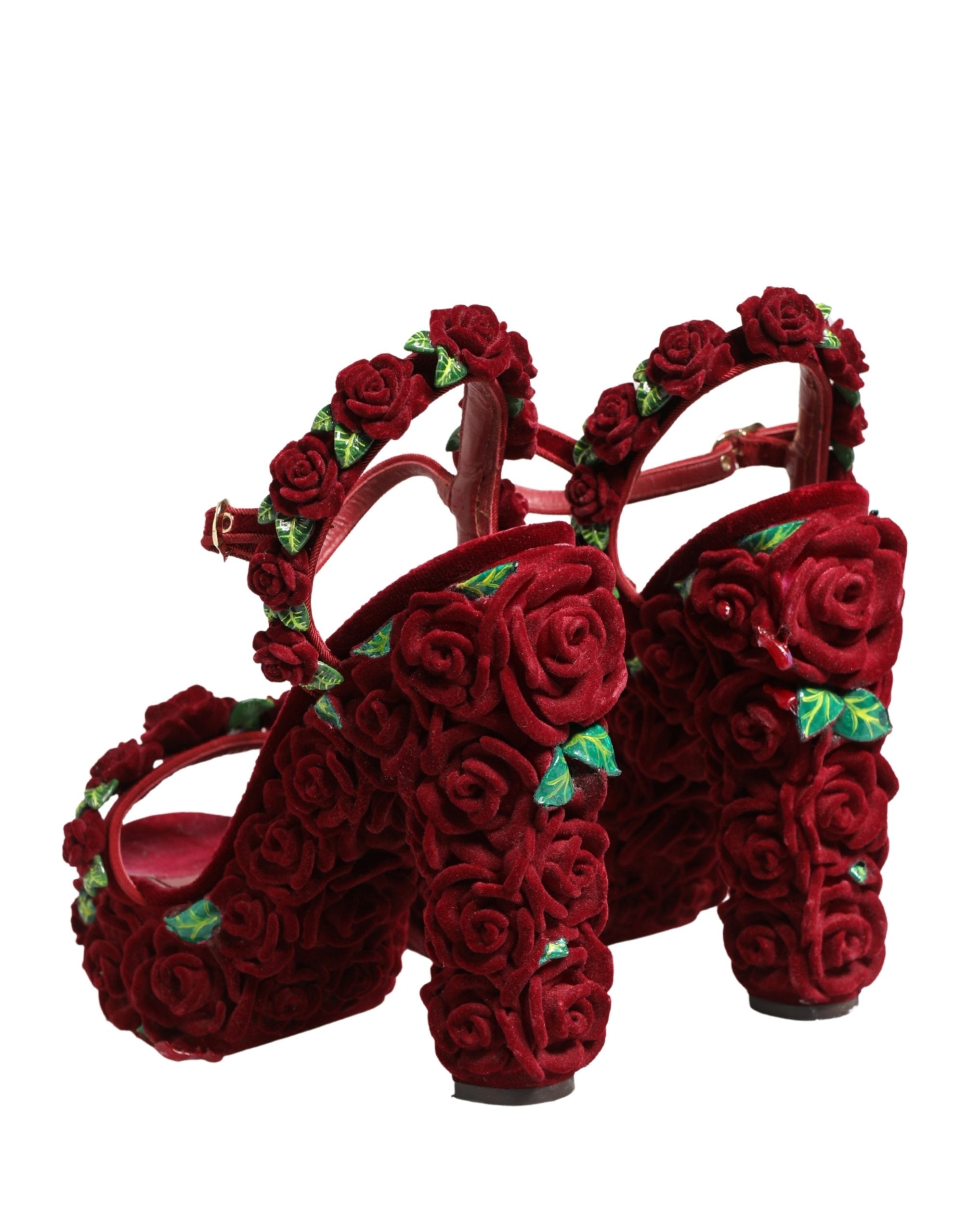 Red Rose Embellished Platform Sandals Shoes