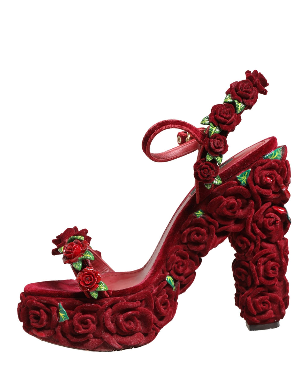 Red Rose Embellished Platform Sandals Shoes