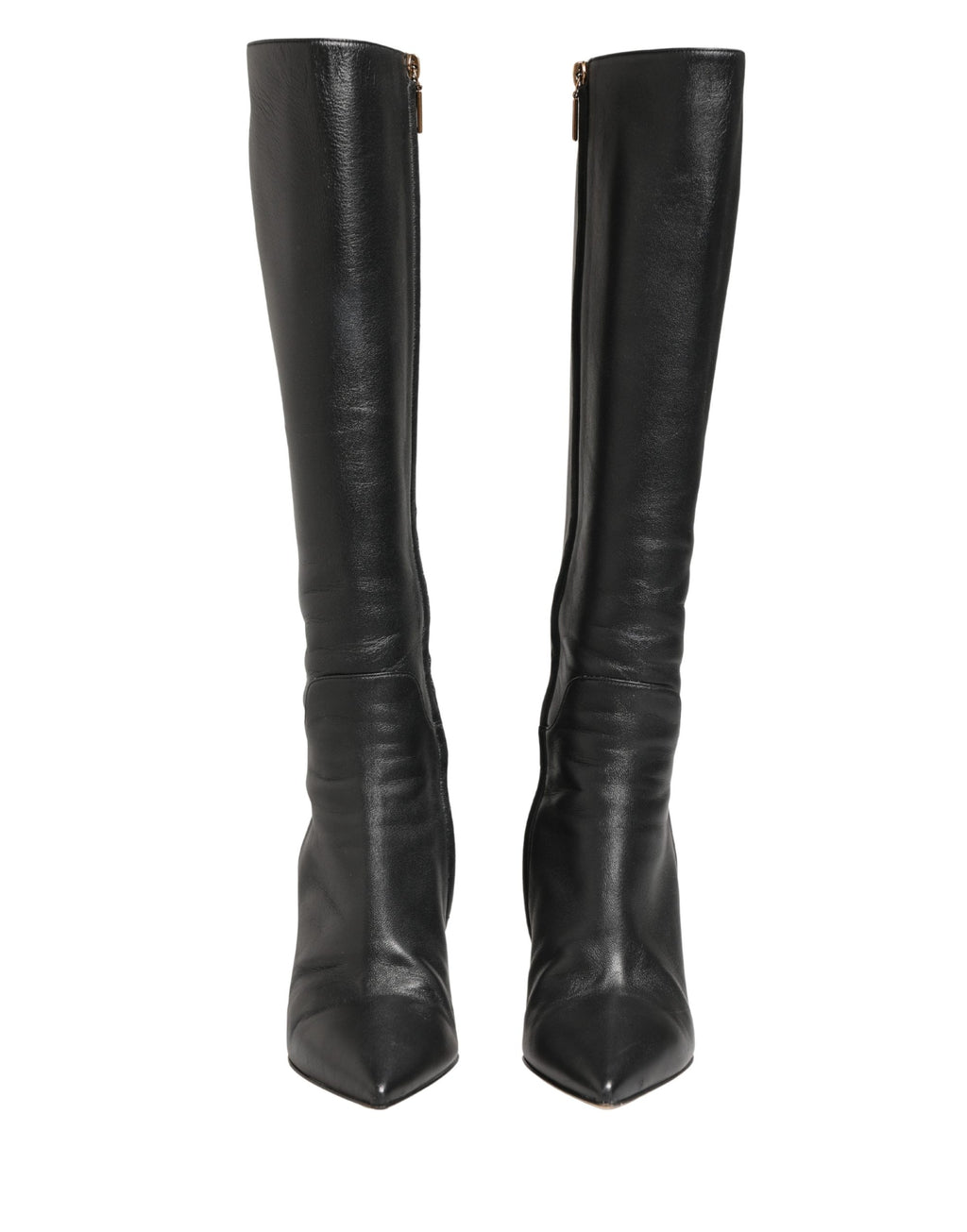 Black Leather Heels Knee High Boots Shoes