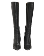 Black Leather Heels Knee High Boots Shoes