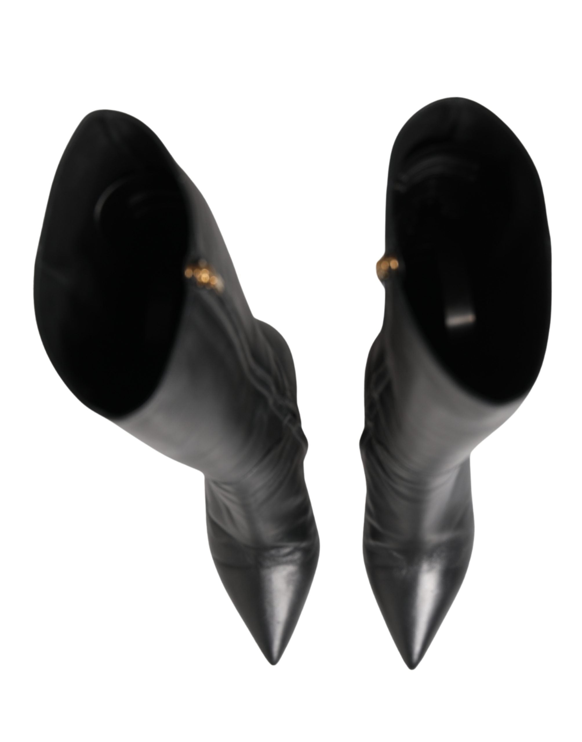 Black Leather Heels Knee High Boots Shoes