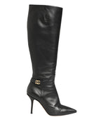 Black Leather Heels Knee High Boots Shoes
