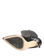 Black Leather Heels Knee High Boots Shoes