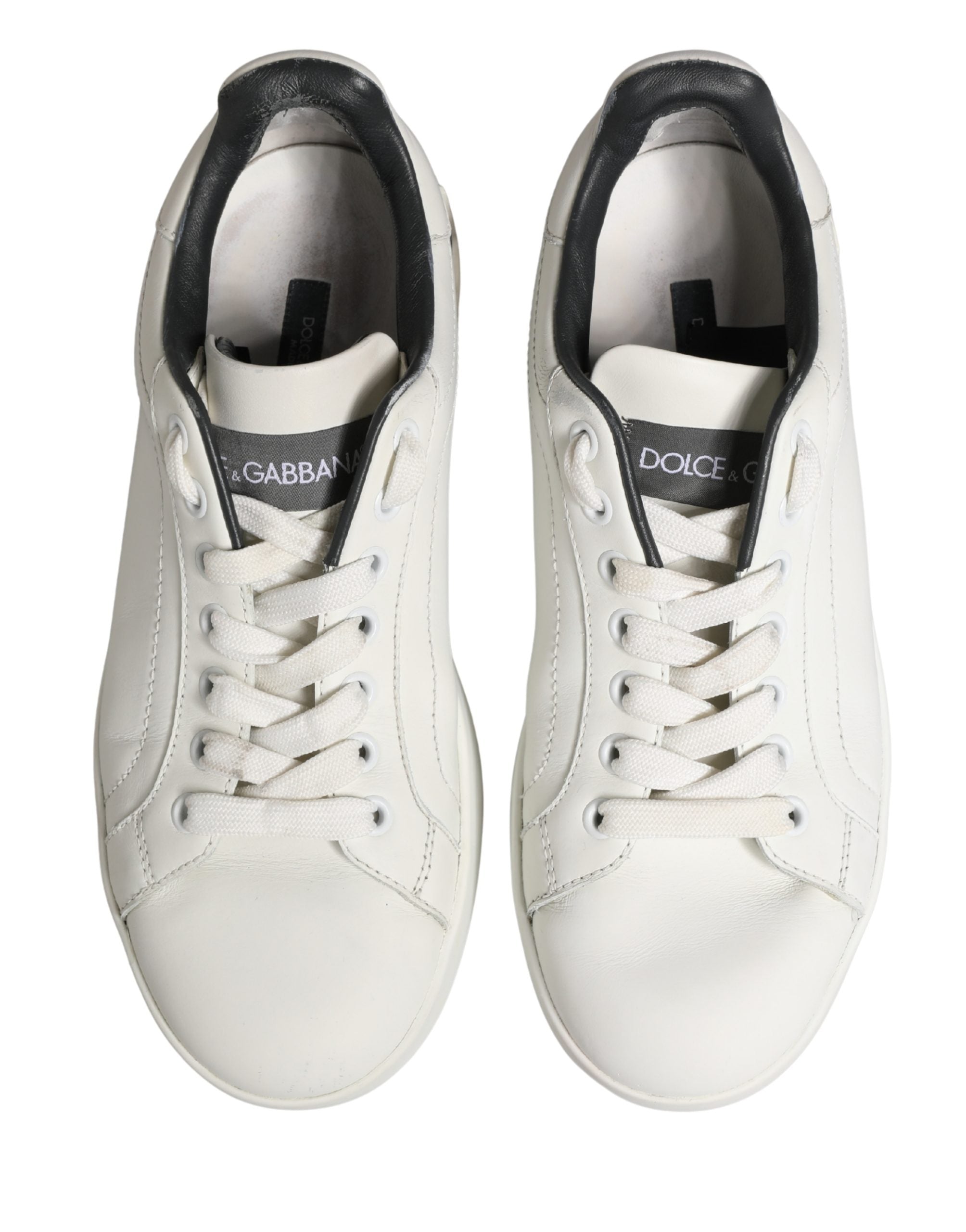 White Black Portofino Leather Sneakers Shoes