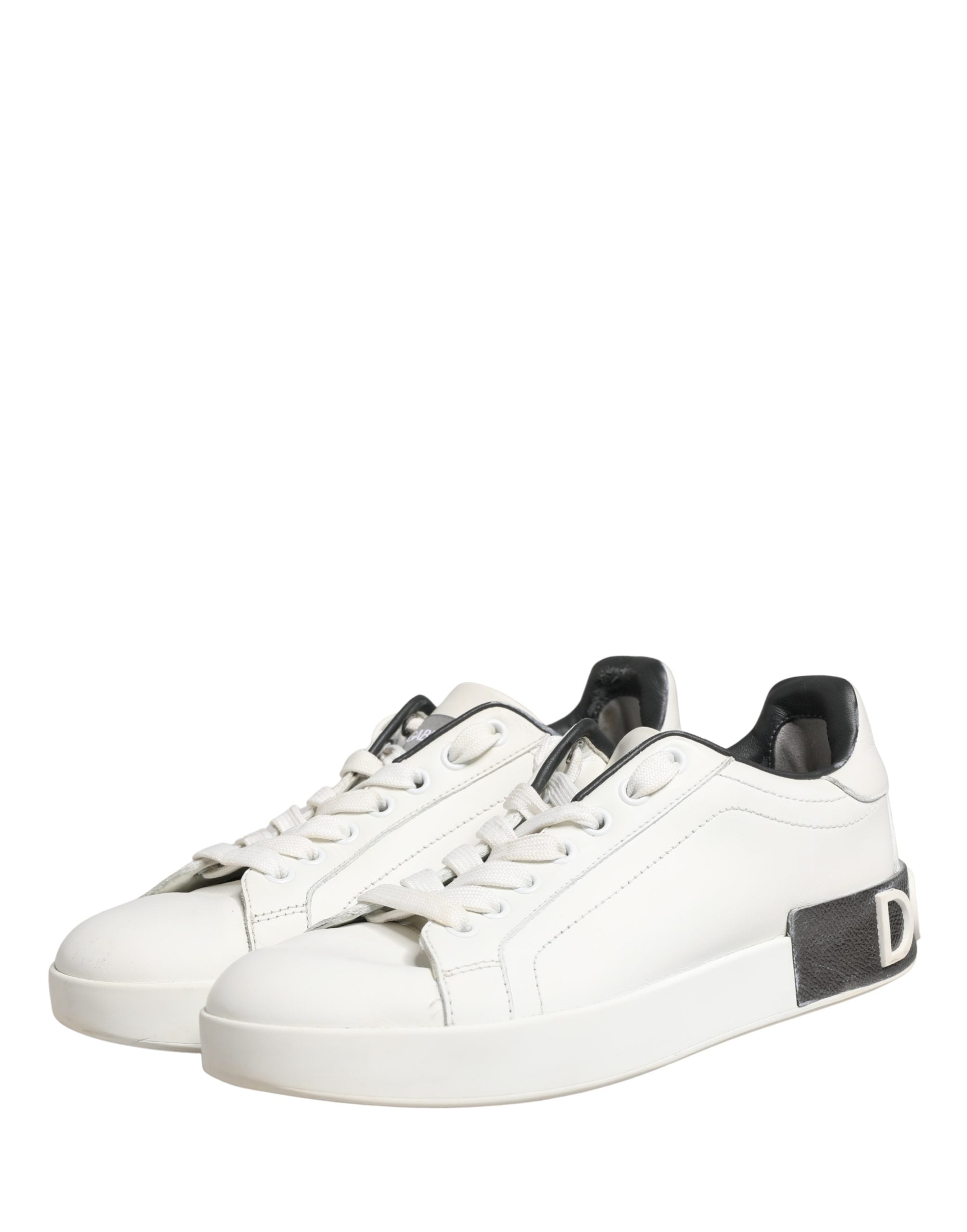 White Black Portofino Leather Sneakers Shoes