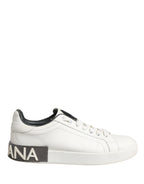 White Black Portofino Leather Sneakers Shoes