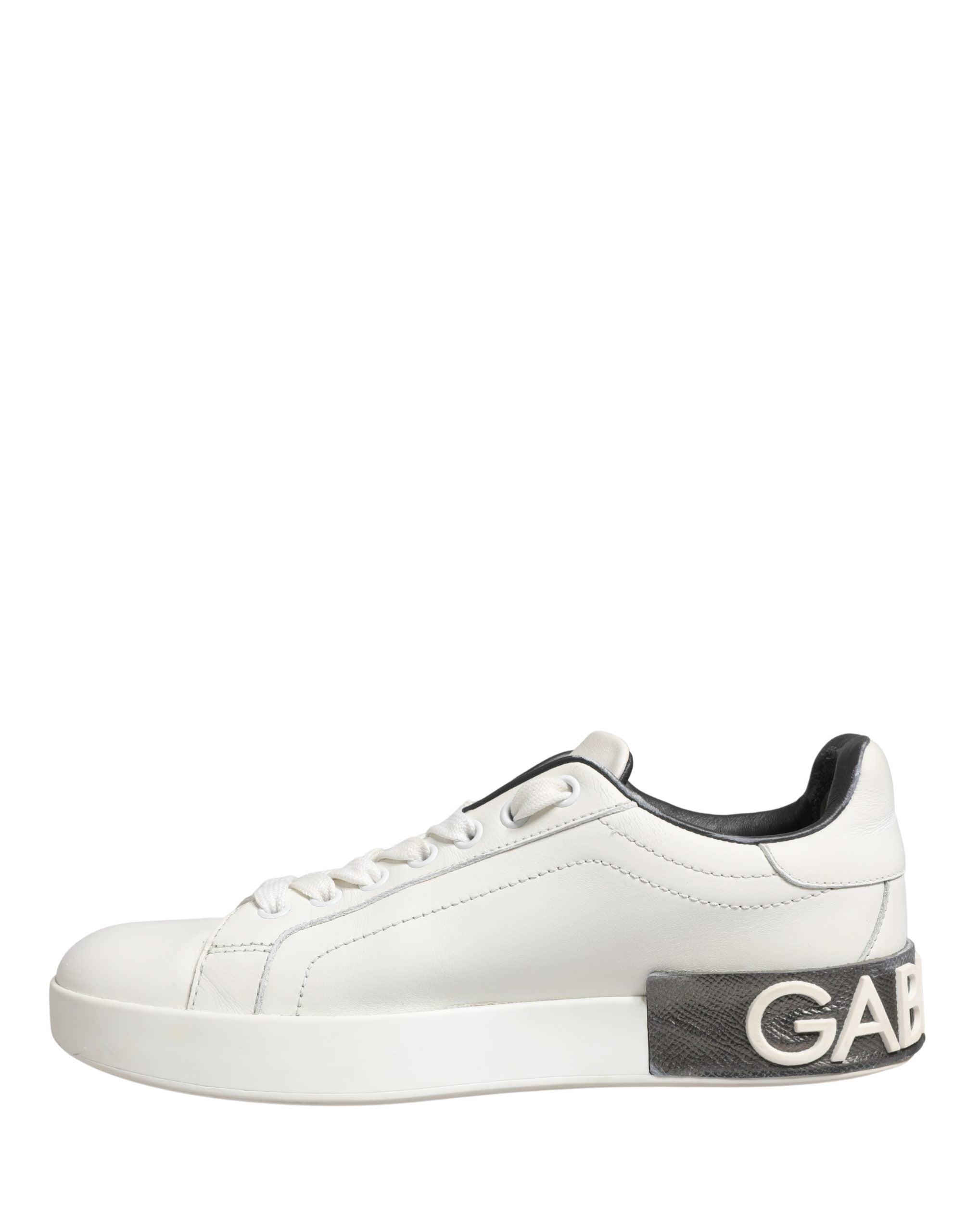 White Black Portofino Leather Sneakers Shoes