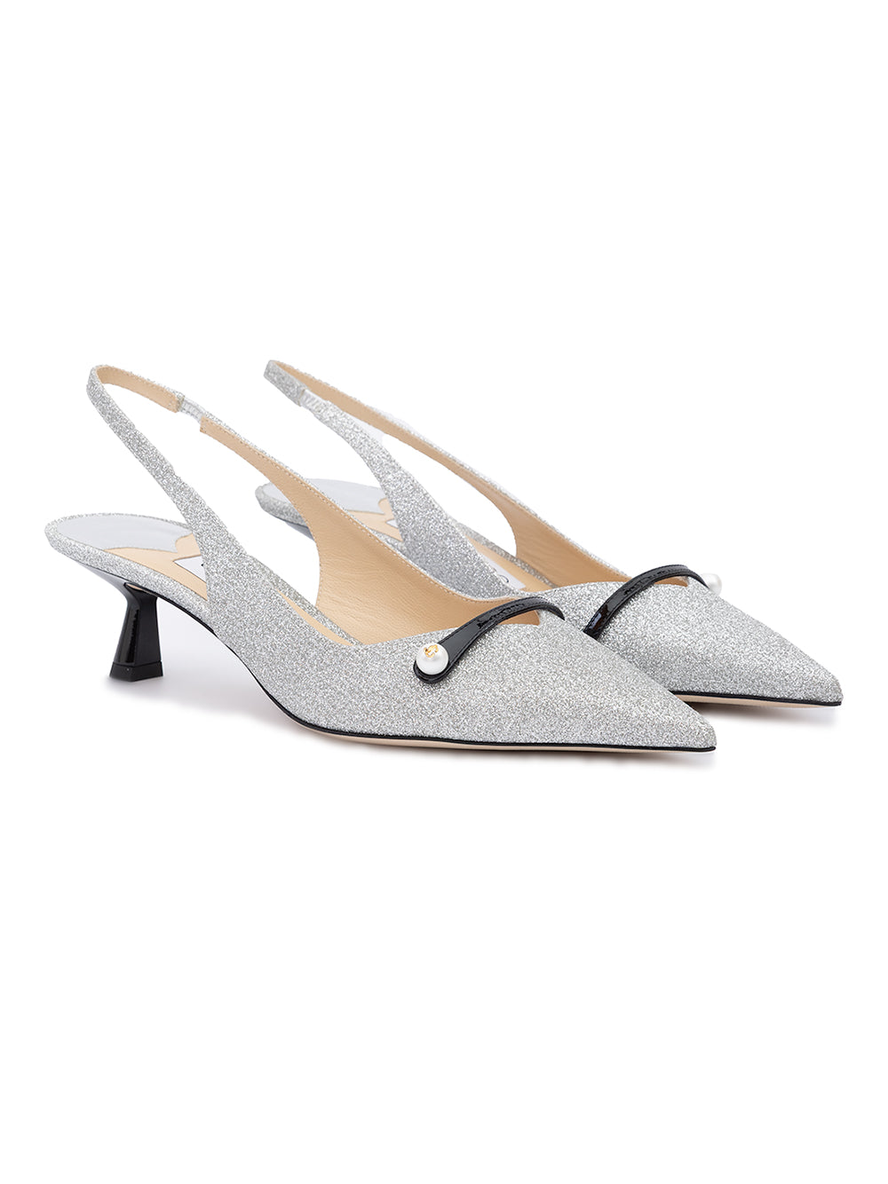 Silver Fine Glitter Amita 45 Slingback Pumps