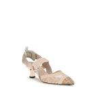Beige Nylon Mid Heel Pumps