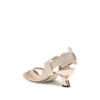 Beige Nylon Mid Heel Pumps