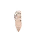 Beige Nylon Mid Heel Pumps