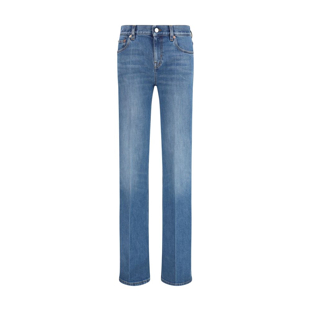 Blue Cotton Flared Jeans