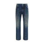 Blue Cotton Straight-Leg Jeans