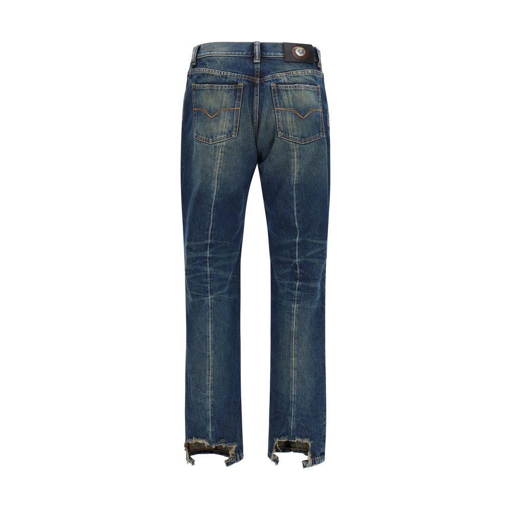 Blue Cotton Straight-Leg Jeans