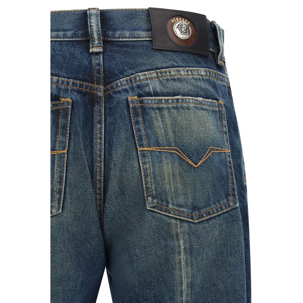 Blue Cotton Straight-Leg Jeans