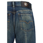 Blue Cotton Straight-Leg Jeans