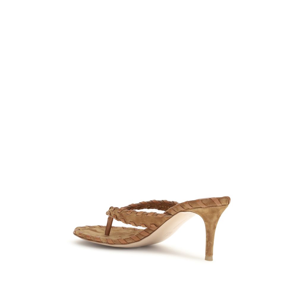 Beige Calf Leather Bos Taurus Stiletto Heel Sandals