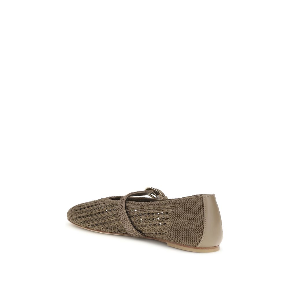 Beige Fabric Ballet Flats
