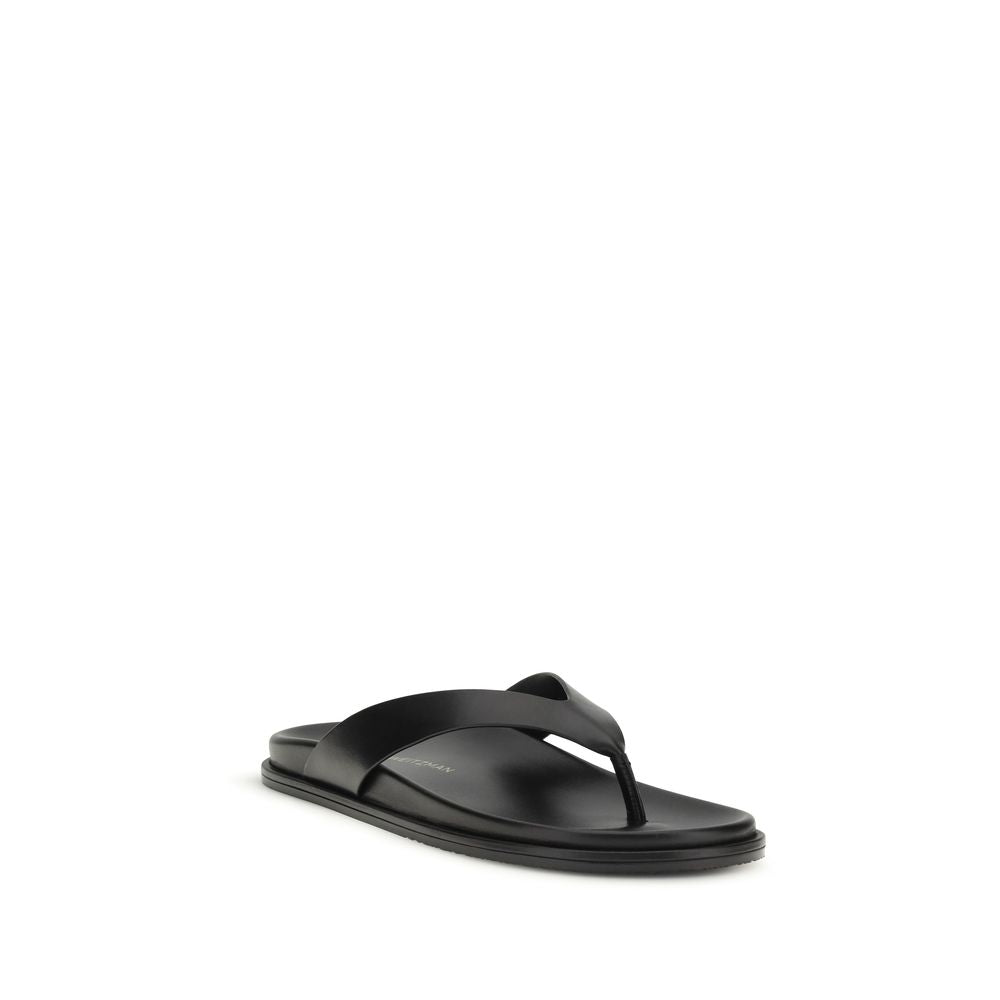 Black Calf Leather Bos Taurus Flip-Flop Sandals