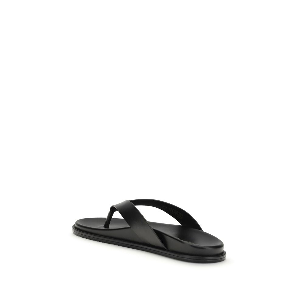 Black Calf Leather Bos Taurus Flip-Flop Sandals