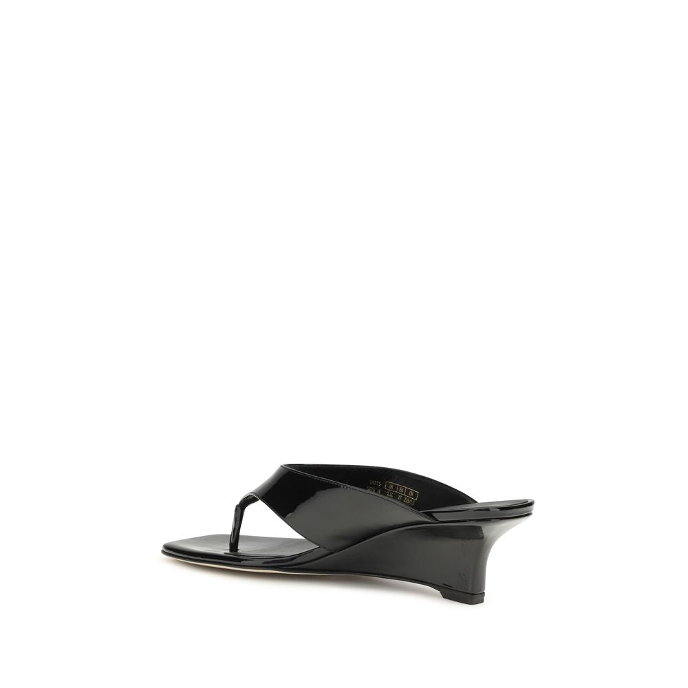 Black Calf Leather Bos Taurus Wedge Sandals