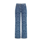 Blue Cotton Flared Jeans