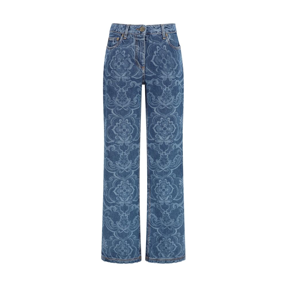 Blue Cotton Flared Jeans