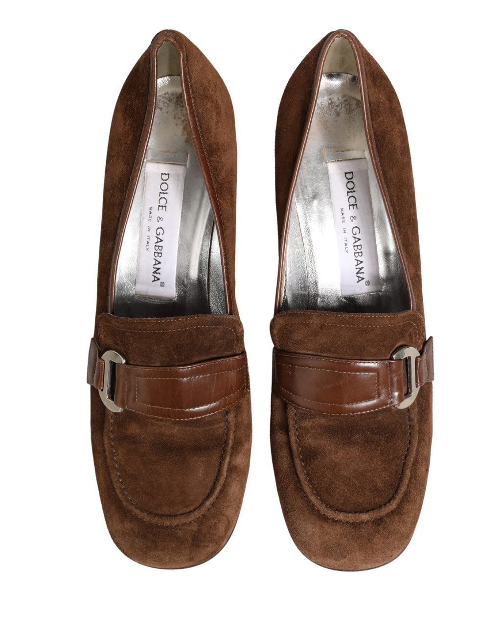 Brown Suede Block Heels Slip On Loafers Shoes