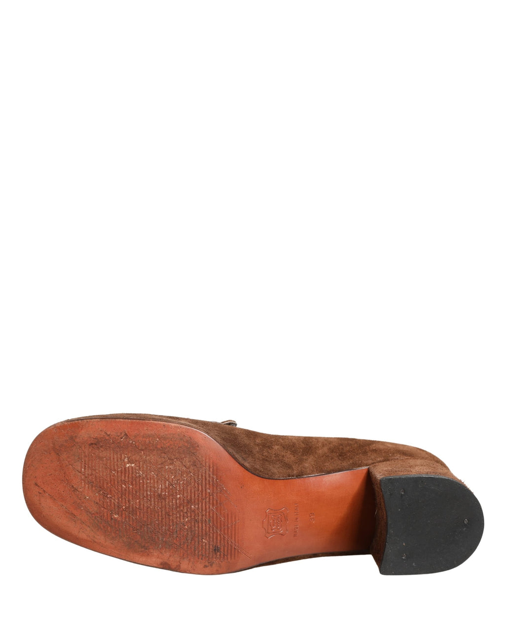 Brown Suede Block Heels Slip On Loafers Shoes