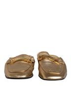 Gold Leather Flats Slides Mule Loafers Shoes