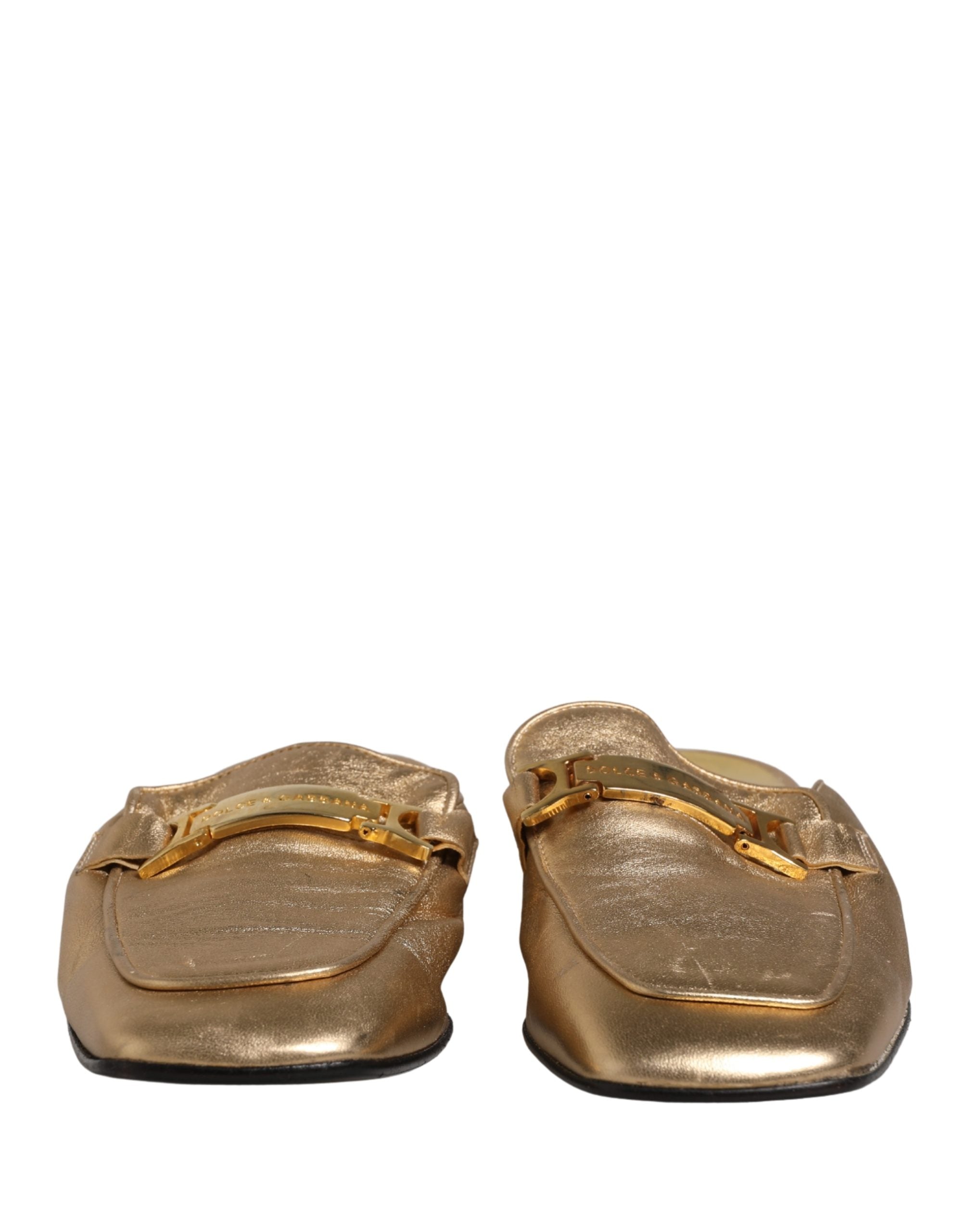 Gold Leather Flats Slides Mule Loafers Shoes